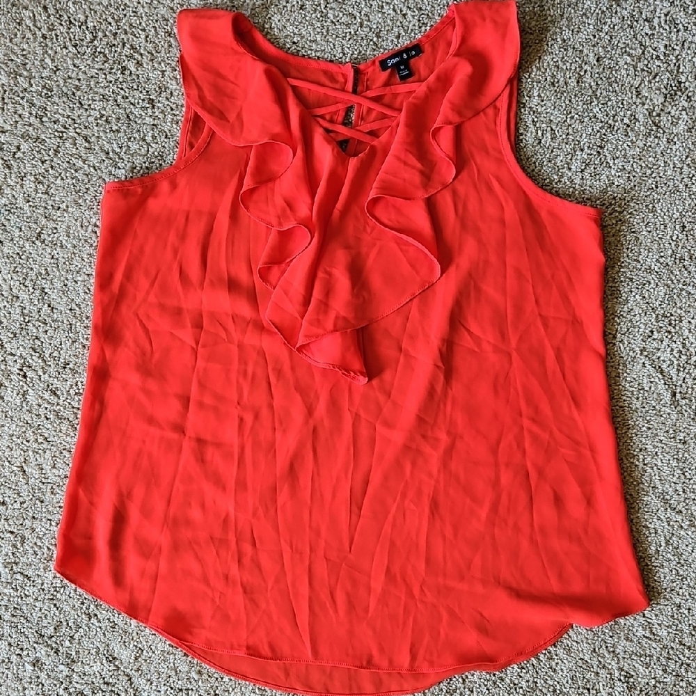 Sami & Jo Red Ruffled Tie Front Blouse